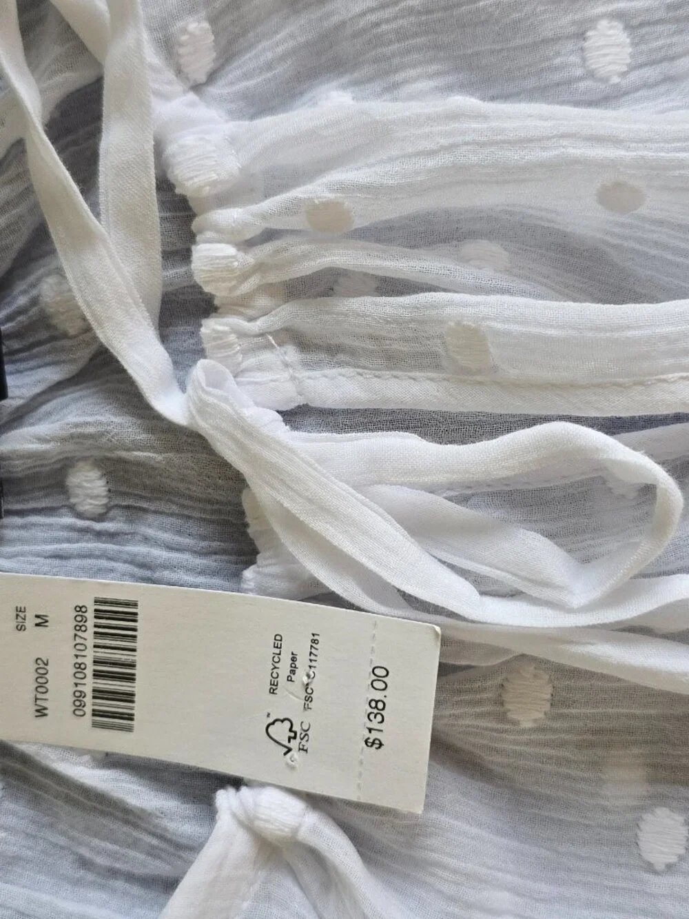 J.Crew Drawstring Waist Top Featherweight Voile Swiss Dot Blouse NWT Size M